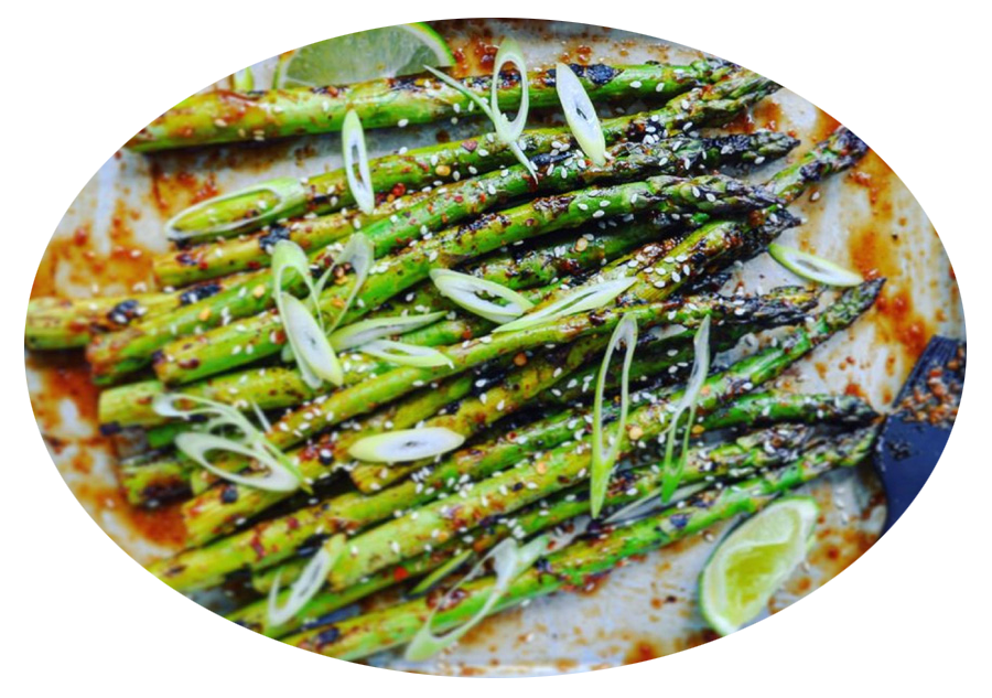 grilled asparagus with limes and sesame seeds